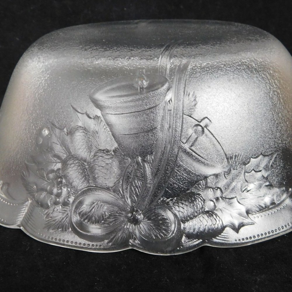 Mikasa Serving Bowl Festive Bells Embossed Oval Frosted Glass Scrolled Edge - Picture 6 of 8
